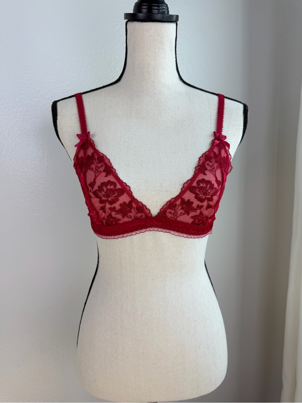 Sheer Floral Lace Bralette in Wine Red